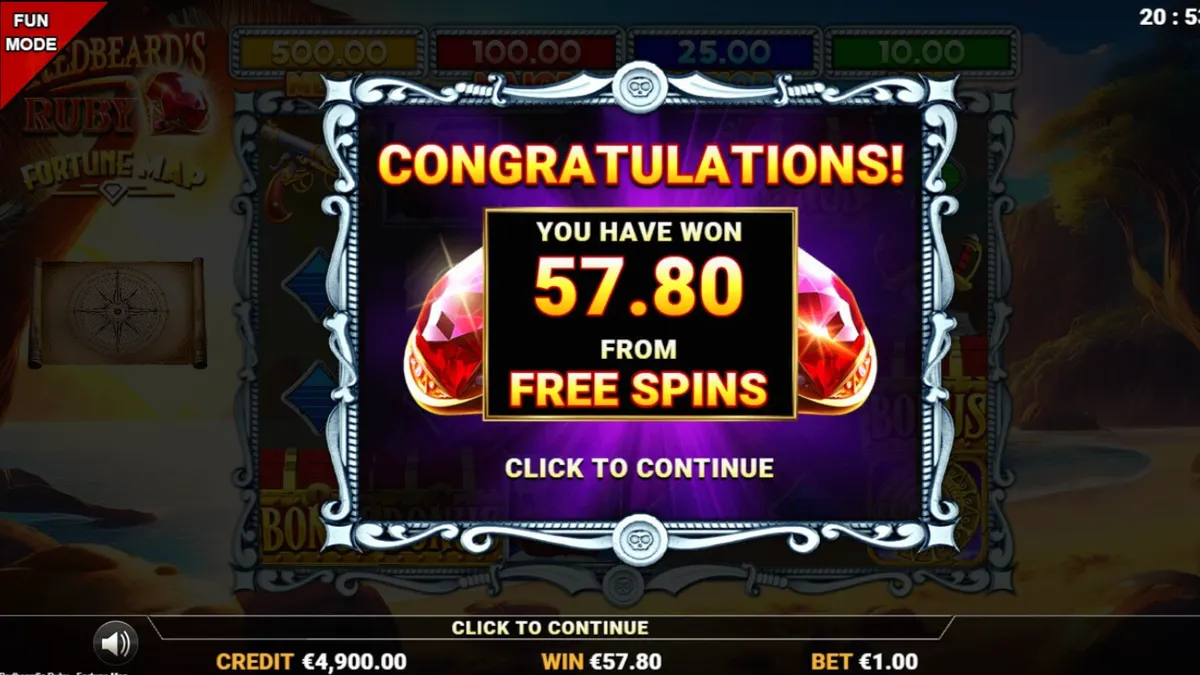 Interface do jogo de slot Redbeard’s Ruby com tema de pirata e mapa do tesouro